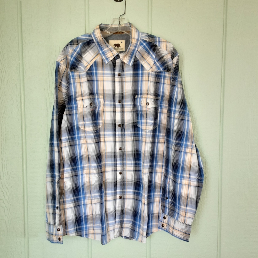 Dakota Grizzly #341 Men's Shirt Sz XL Preowned Blue Plaid 100%Cotton Pearls Snap